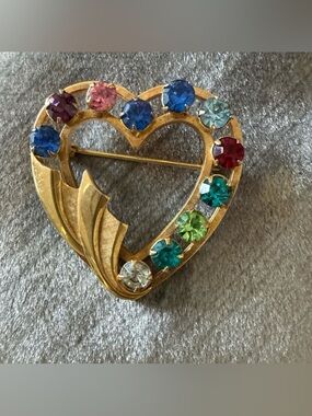 Vintage CATAMORE SIGNED 12K GF Gold Filled Prong-Set Crystal Heart Brooch Pin